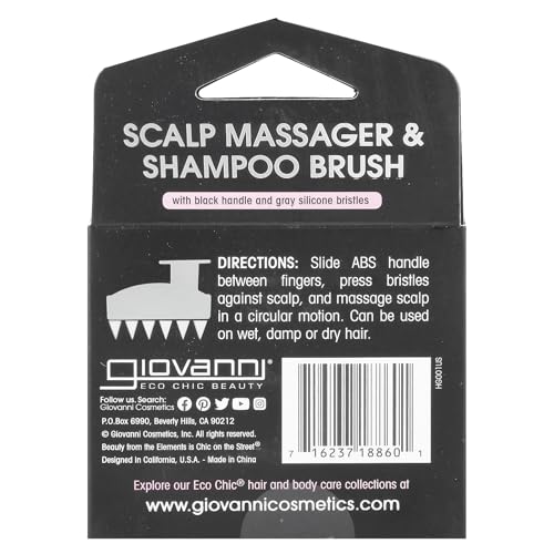 GIOVANNI Scalp Massager & Shampoo Brush - Shampoo Massager Brush Scrubber, Head Scrubber for Washing, for All Hair Types - Black Handle, Silicone Teeth
