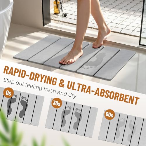 Luxspire Stone Bath Mat Foldable, Quick Drying Diatomaceous Earth Bath Mat for Bathroom, Large Bathroom Rug with Non-Slip Rubber Base, Stone Drying Mat for Kitchen Counter, 24 x 16 in, Light Gray - color: B-light Gray