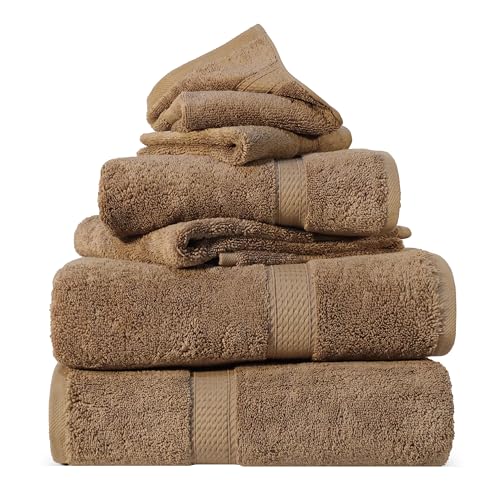 SUPERIOR Egyptian Cotton Ultra Plush & Absorbent, 6 Piece Set, Latte | Quick Dry, Soft Luxury Towel Set, Bath Essentials, Guest Bath, Spa, 2 Bath, 2 Hand, 2 Face Towels, Madeline Towels - color: Latte, size: 6-Piece Towel Set
