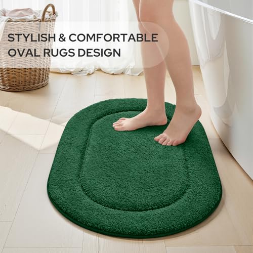 HOMEIDEAS Bathroom Rugs Sets 2 Piece, Soft Bathroom Mats and Absorbent Microfiber Machine Washable Bath Mats for Shower Room, Bathtub, Kitchen (20" x 32" + 16" x 24", Dark Green) - color: Dark Green