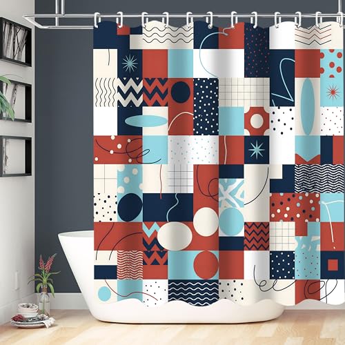 LQCOOL Geometric Patchwork Shower Curtain Set Bathroom Sets Modern Shower Curtain Set for Bathroom Sets with Rugs and 12 Hooks - color: Colorful Geometry