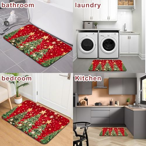Identiy Christmas Bath Mat, Red Christmas Tree and Stars Bathroom Rug, Soft Super Absorbent Machine Washable Quick Dry and Non-Slip Bathtub Mat for Tub Shower Bathroom Floor 17"x29.5" - color: Red Christmas Tree and Stars