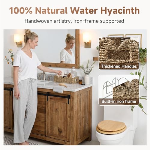 StorageWorks Small Wicker Scalloped Baskets for Bathroom Decor, Long Narrow Decorative Seagrass Baskets for Storage, Toilet Paper Basket for Back of Toilet Basket Tank Topper with Handles - color: Natural (Seagrass), size: 14¼" L x 6¾" W x 3¾" H (Scallope
