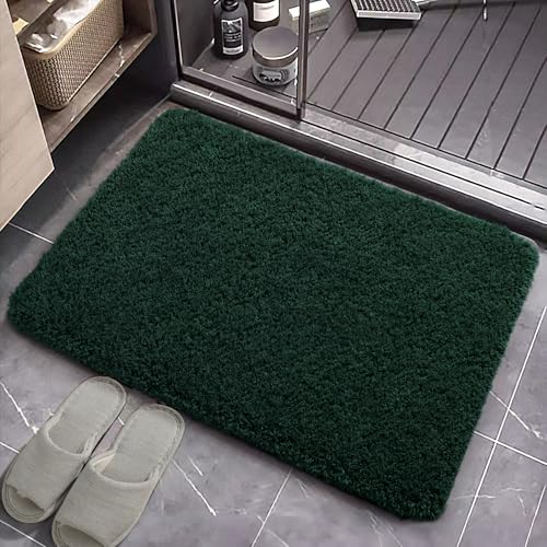 AROGAN Luxury Long Bathroom Runner Rug, 24x17 Inch Thick Soft and Absorbent Non Slip Bath Mat, Rubber Backing Quick Dry Rugs Carpets, Machine Washable Plush Mats for Shower Floor, Deep Green - color: Deep Green, size: 1'5" X 2' (24" X 17")