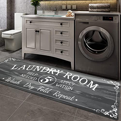 Pauwer Laundry Room Rug Runner 20"x60" Waterproof Rubber Laundry Mat Non Slip Kitchen Mats for Floor Washable Floor Mat Runner Rug for Farmhouse Mudroom Washroom Bathroom Decor - color: Laundry Dark Grey, size: 1'8" x 5'