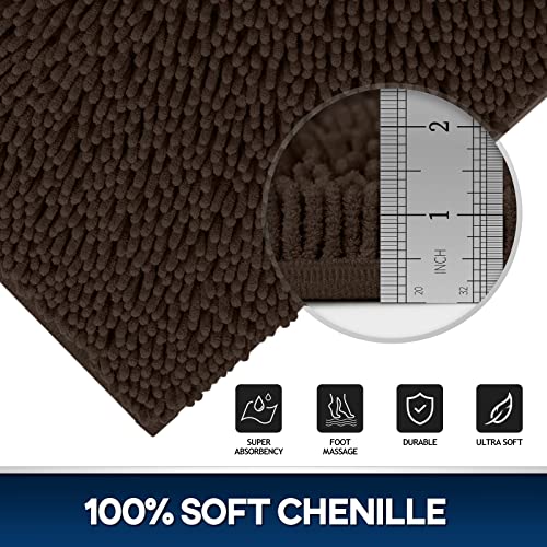 TREETONE Chenille Bath Mat 3 Piece Bathroom Rugs Set, 20x20 Inchs U-Shape Contoured Toilet Mat & 20x32 Inchs Rug & Lid Cover Water Absorbent Plush Rugs for Tub Shower & Bath Room -Chocolate Brown - color: Chocolate Brown, size: Set of 3-Medium 20" x 30"/C