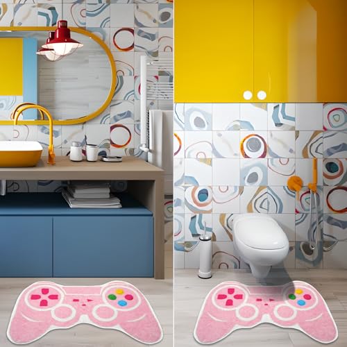 Gaming Bath Mat, Gamer Bath Rugs Non-Slip Absorbent PlayStation Rug Video Game Rug for Bathroom Floor Tub Kids Bathroom Rugs - color: Pink
