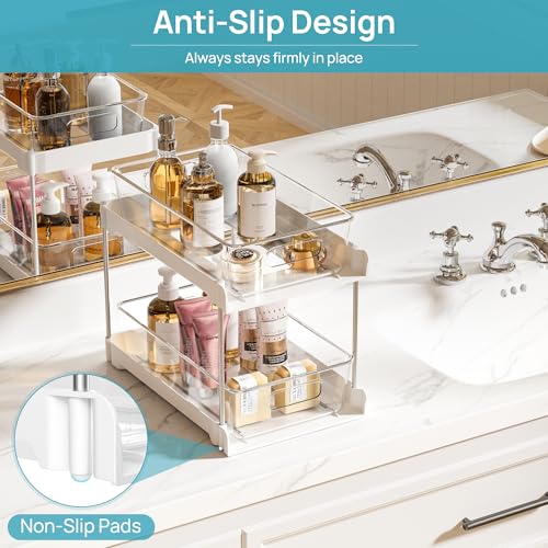 Vtopmart 4 Pack Plastic Bathroom Under Sink Pull-Out Organizer (S-Standard, White) - color: White, size: S-Standard (4 Pack)