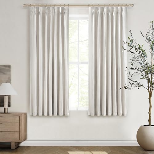 Short Linen Blackout Curtains for Bay Windows 45 Inch Length Bedroom/Living Room/Bathroom, Heat Blocking Cute 45 Inches Long 2 Panels Set, Birch Cream Ivory Drapes (40"x45"x2 Back Tab/Pinch Pleated) - color: Birch, size: 40"W x 45"L (Pack of 2)