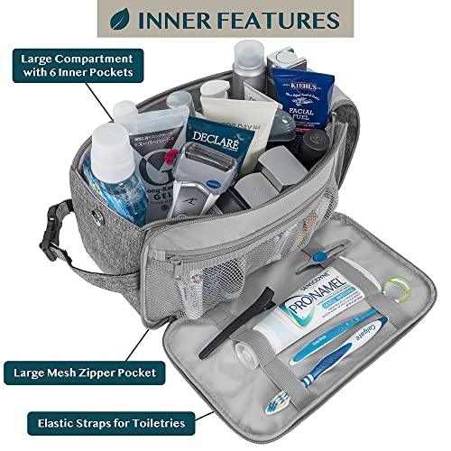 PAVILIA Toiletry Bag for Men, Travel Essentials Shaving Dopp Kit, Mens Travel Bag Toiletries Organizer Case for Grooming, PU Leather Water Resistant Cosmetic Bag Pouch (XL, Heather Grey) - color: Heather Gray, size: Extra Large (12x6x7)