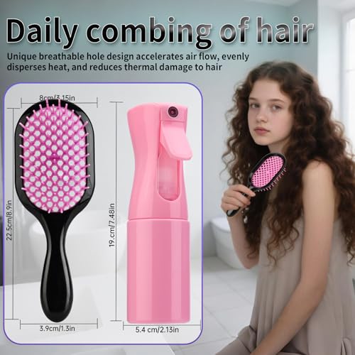 Detangling Brush,1 Pack Detangler Brush and 1 Pcs water spray bottle, Gentle & Effective Detangling on Wet or Dry Fragile Hair Types,Ultra-light, Detangling Brsuh ventilated and antistatic hairbrush - color: cherry blossom pink