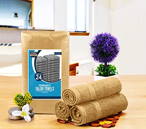 Utopia Towels, Salon Towel, Pack of 24, Not Bleach Proof, 16 by 27 Inches, Highly Absorbent Cotton Towels for Hand, Gym, Beauty, Spa, and Home Hair Care, Beige - color: Beige, size: 24 Pack