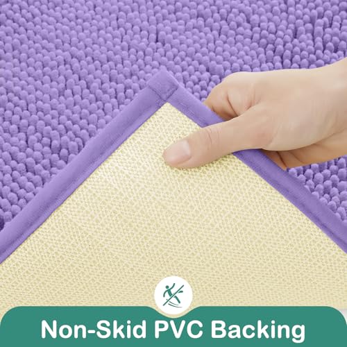 HOMEIDEAS Bathroom Rugs Set 2 Pieces, Ultra Soft Non Slip Absorbent Chenille Toilet Bath Mat Set (Lavender) - color: Purple-lavender, size: 1'8" x 2'8" (U Shape 20"x24"+20"x32")