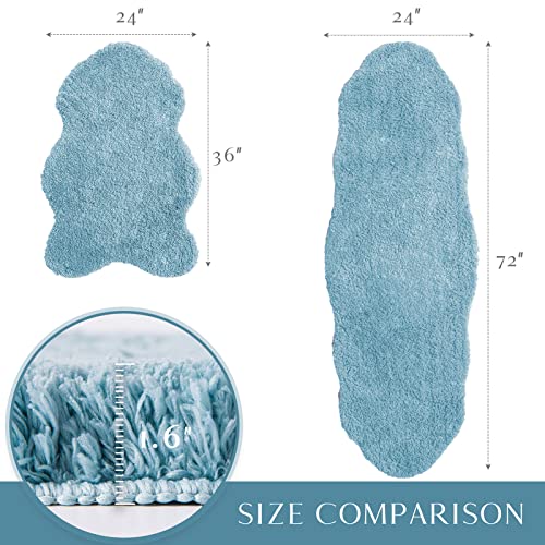 Ashler Runners Long Non Slip Bathroom Rug Sets 2 Piece, Blue Water Absorbing Ultra Soft Shower Rugs, Plush Machine Washable Bathroom Carpet, 24 x 36 & 24 x 72 inches