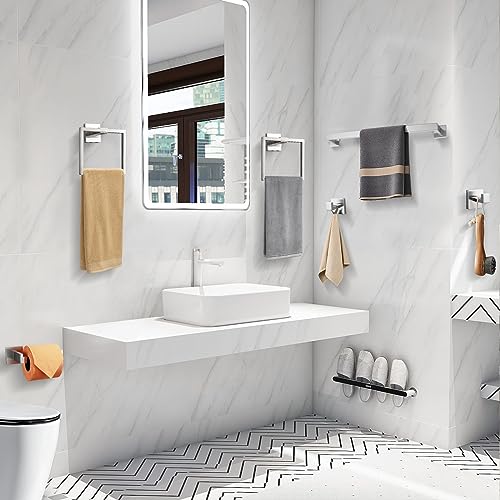 TQKAG 6-Piece Bathroom Towel Bar Sets Brushed Nickel 23.6 inch Towel Bar Stainless Steel Towel Ring Coat Hook and Toilet Paper Holder Bathroom Hardware Set Wall Mounted Bathroom Accessories Kit - color: Brushed Nickel, size: 6-Pieces Set-A