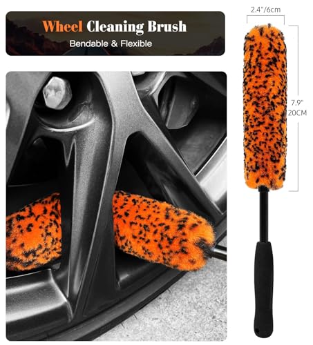 YeewayVeh 3PCS Quick Car Wheel Brush Kit, 2-Size 360° Bendale Rim Cleaner Brushes, Boars Hair Detailing Brush, Fast Scratch-Free Cleaning for Car Wheels, Motorcycle, Orange - color: Orange, size: 3 Pack