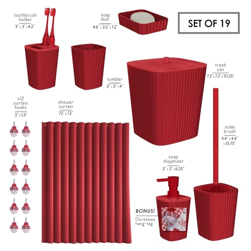 Clara Clark Bathroom Accessories Set - Christmas Shower Curtain Set, Xmas Bathroom Set, Christmas Bathroom Decor, Bathroom Accessory Set, Toilet Brush, Trash Can & Soap Dispenser - 19PC Set - color: Christmas, size: Complete Set