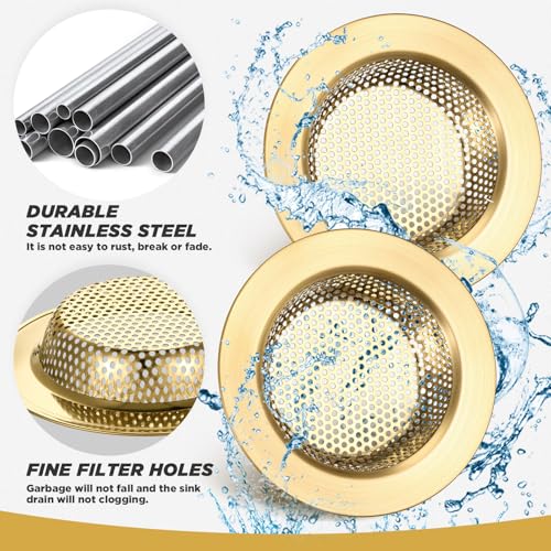 Retisee 2 Pcs Sink Strainer Stainless Steel Kitchen Sink Drain Strainer Basket Cover Mesh Hair Food Catcher, Large Wide Rim of 4.4 Diameter(Brushed Gold) - color: Brushed Gold
