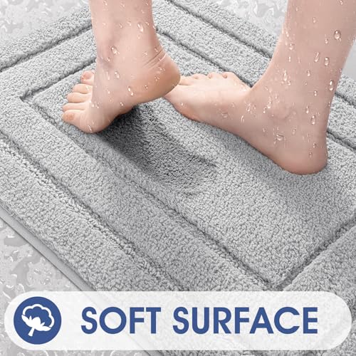 IM HOME Bathroom Rugs Sets 3 Piece, Ultra Soft Plush Fluffy Microfiber Absorbent Bath Mat, Non-Slip Backing, Machine Washable Bath Mats for Bathroom Floor, Tub, Toilet and Shower, Grey/Bordered - color: B-grey, size: 24"x17"+48"x20"+U Shape 24"x20"