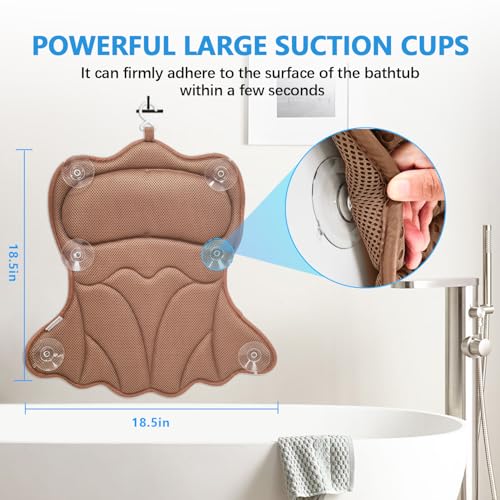 REEZEIVI Bath Pillows for Tub,Bath Pillow with 6 Non-Slip Suction Cups,Soft 4D Mesh Fabric,Bathtub Pillows for Tub Neck and Back Support,Extra Thick Luxury Bathtub Pillows,Brown - color: Brown