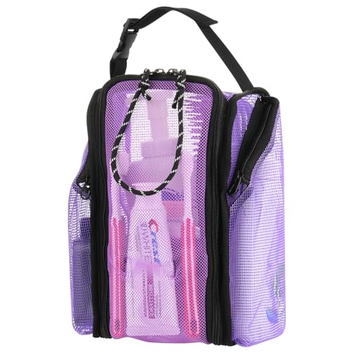 Cosmos Mesh Shower Caddy Toiletry Organizer Hanging Shower Tote Bag, Quick Dry Shower Organizer Portable Bath Bag with Durable Zippers & Side Pockets for Travel Gym Swimming Beach & Camp (Purple) - color: Purple