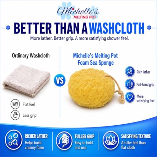 Michelle's Melting Pot Exfoliating Foam Sea Sponge, Natural Feel, Shower Loofah, Bath Sponge, Rich Lather (Set of 3)