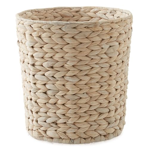 Casafield Water Hyacinth Waste Basket - Whitewash White, Woven Wicker Trash Can for Bathroom, Bedroom, Laundry Room, Home Office - color: Whitewash