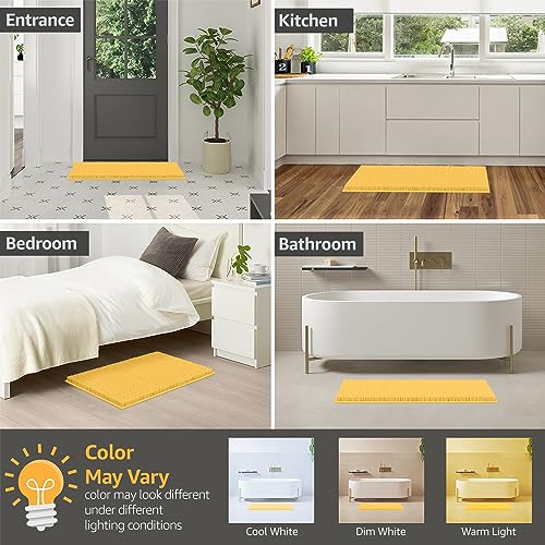 LuxUrux U-Shaped Toilet Bath Mat – Absorbent & Non-Slip Contoured Rug for Toilet Base, Plush Chenille, Machine Washable (20 x 20 inch, Yellow) - color: Yellow, size: 20'' X 20'' U