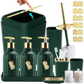 17PCS Bathroom Accessories Set, Dark Green Bathroom Set Bathroom Accessories Set with Trash Can, Toilet Brush, Toothbrush Holder, Qtip Holder & 3PCS Soap Dispenser - size: Bath Set with Press-Top Trash Can, style: Dark Green