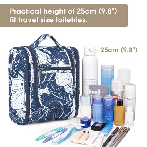 Narwey Small Hanging Travel Toiletry Bag Cosmetic Make up Organizer for Women and Men (Medium, Blue Lotus) - color: B-Blue Lotus, size: Medium