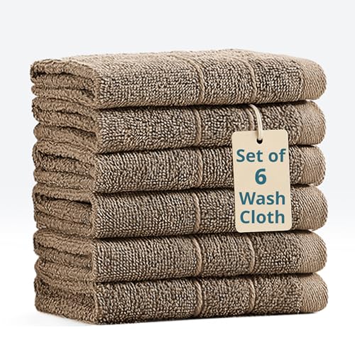 Casa Platino Washcloths Set - 6 Soft Cotton Washcloths for Bathroom - 13x13 inches - Well Stitched Edges, Softer, Highly Durable, True to Color & Fade Resistant - Ideal Wash Cloths for Body - Taupe - color: 05: Taupe, size: 6 Piece Wash Cloth