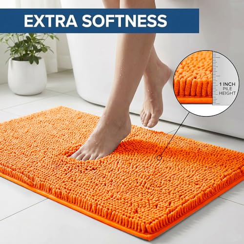 Bathroom Rugs Sets 2 Piece,Super Absorbent Chenille Bath Mats and U-Shaped Toilet Rug,Strong PVC Non Slip Backing,Microfiber Washable Dry Quickly Bath Mats for Bathroom(20"x32"+20"x20"U, Orange) - color: Orange