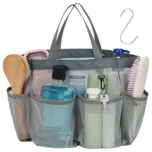 Mesh Shower Caddy Portable - 8 Pockets, S-Hook, Shower Bag for Dorm Camping | 2-Handle, Quick-Dry, Hanging Toiletry Organizer, College Dorm Room Essentials for Girls, Gym, Travel & Bathroom, Grey - color: Grey, size: L (Classic Dorm Caddy)