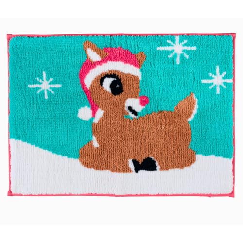 Collectibles Rudolph The Red Nose Reindeer Holiday & Christmas Non Slip Plush Poly Knit Bathroom Mat Rug, 17x24, (Officially Licensed Product) By Franco - color: Rudolph the Red Nose Reindeer