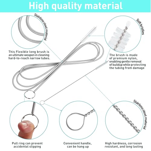 2 Pack 61 inch Long Flexible Drain Cleaning Brush and 2 PCS 7-inch Straw Brush, Suitable for Cleaning Feeding Tubes