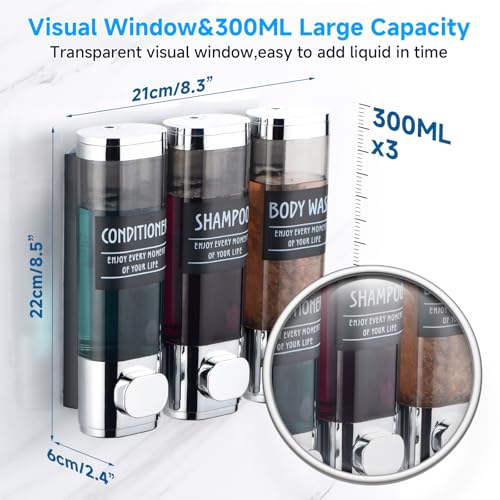 Shampoo and Conditioner Dispenser,GlintGath Shower Dispenser 3 Chamber No Drill Shampoo Dispenser for Shower Wall Mounted Shower Soap Dispenser for Bathroom Hotel,3 * 300ML,Chrome - color: Chrome 3 Chamber