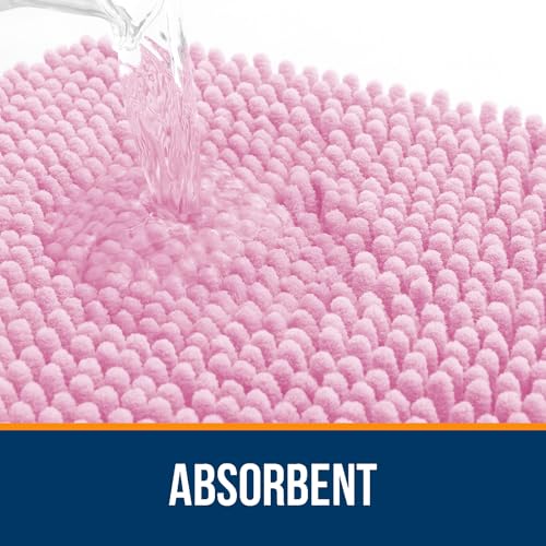 OLANLY Toilet Rugs U-Shaped 20x20, Extra Soft Absorbent Chenille Contour Bathroom Rugs for Toilet, Dry Quickly, Machine Washable, Non-Slip Bath Mat, Pink - color: Pink, size: 20" X 20" Contour Rug