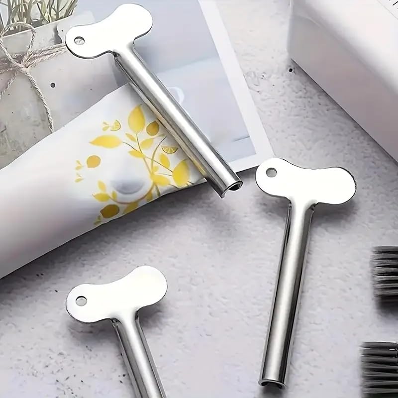 Stainless Steel Metal Paste Squeezer with Handle - Suitable for Toothpaste, Facial Cleanser, Hair dye, and All Types of Hair Key Pigment applicators, Bathroom Accessories