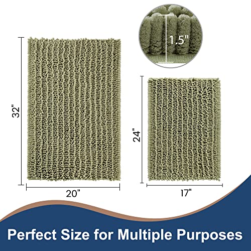 FLOLEOPA Luxury Chenille Sage Green Bathroom Rugs Bath Mats Sets, Extra Soft and Absorbent Bathroom Rugs Non Skid Machine Wash Dry Bath Mats（32"x20" Plus 17"x24"） - color: Sage Green, size: 32"x20" Plus 17"x24"