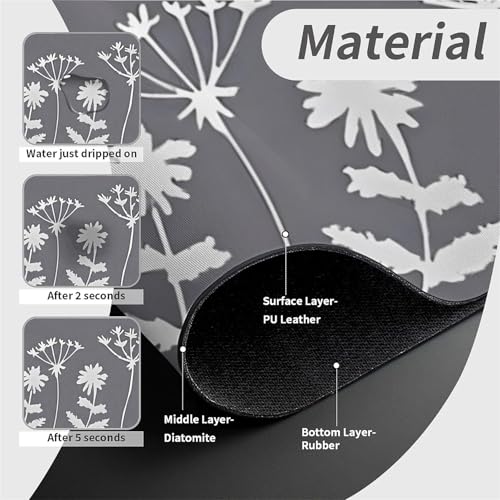 Faucet Fast Absorbent Pad - White Flowers And Grass Silhouettes Drying Pad, Suitable For Kitchen, Bathroom, Island And Other Scenes - color: White flowers and grass silhouettes