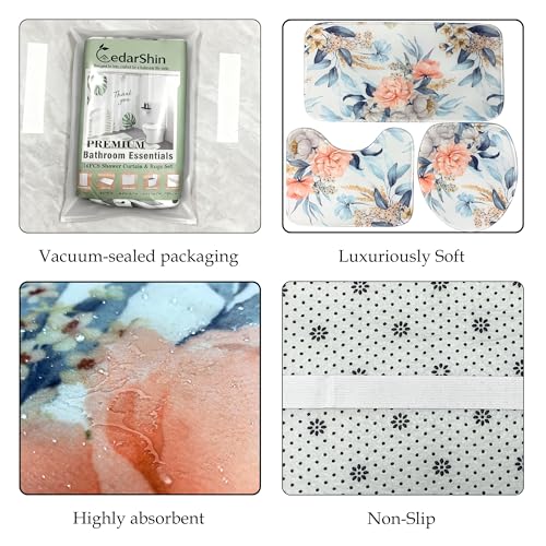 16 Pcs Floral Shower Curtain Set with Rugs, Flower Bath Curtains and High Absorbent Non-Slip Mats, Thick 120GSM Fabric Curtain with 12 Metal Hooks, Multi Floral, 72x72 Inch - color: Flower A-pink Blue