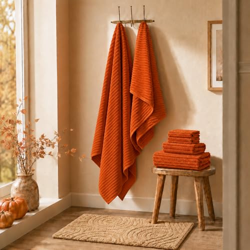 6-Piece Bath Towel Set - Includes 2 Extra Large Bath Sheets (40"x80"), 2 Hand Towels & 2 Washcloths - Premium Microfiber Quick Dry Luxury Towels for Bathroom (Burnt Orange) - color: Burnt Orange, size: 6Piece Towel Set