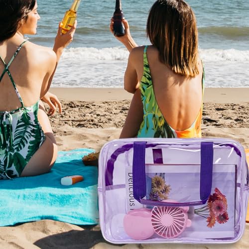 PVC Purple Pure Color Transparent Gift Pouch Wash Travel Makeup Cosmetic Bag with Handle for Travel Bathroom Toiletry Organizer (Purple) - color: purple