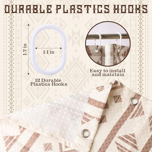 HunnmingRe Western Shower Curtain Waffle Southwest Aztec Geometric Stripes Fabric Shower Curtain Set with Hooks for Bathroom 72 x 72 Inches Farmhouse Boho Bath Curtains(Beige) - color: Beige