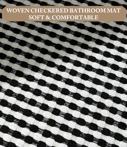 YIHOUSE Black Bathroom Rugs Set 5 Pieces, Checkered Absorbent Bath Mat Sets Quick Dry, Woven Soft Bath Rugs Non Slip, Thin Washable Rugs for Bathroom - color: Black, size: 5 Pieces