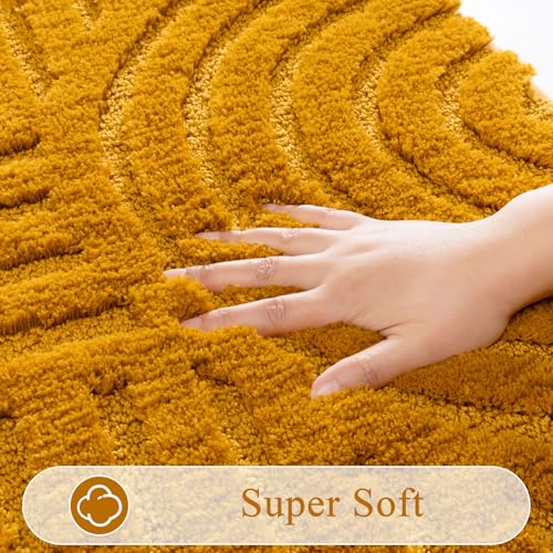 SHACOS Bathroom Rugs Sets 5 Piece Ultra Soft Absorbent Microfiber | Bath Mat with Bath Runner, U Shape Contour Rug, Toilet Lid Cover, Non Slip Machine Washable Carpet for Bedroom, Honey Mustard - color: Honey Mustard