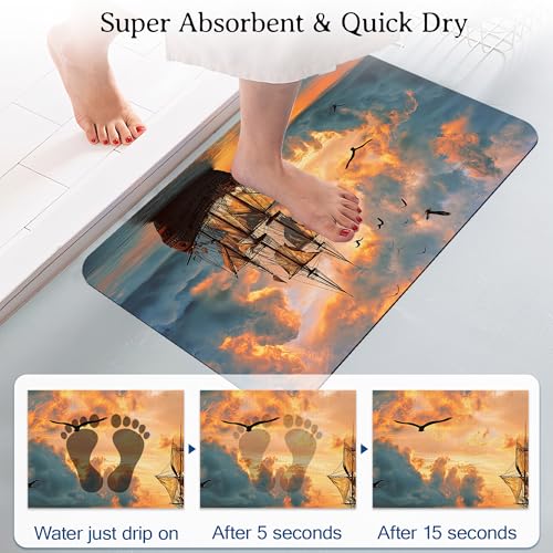 Elightvap Bath Mat Sailboat Landscape Bathroom Rug,Soft and Non Slip Bath Rugs,Quick Drying Machine Washable Floor Mat 17 * 29.5 Inches for Shower Room,Bathtub,Kitchen Bathroom - color: Sailboat Landscape