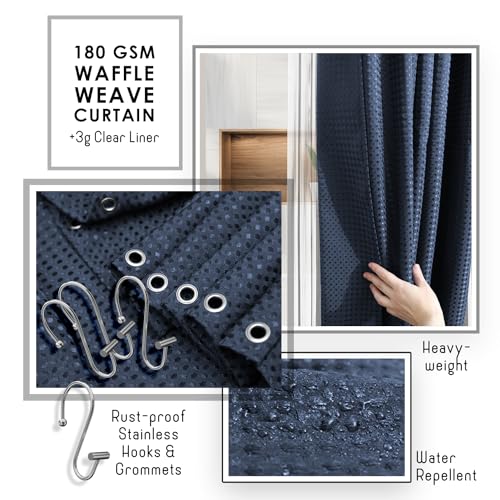 Clara Clark Bathroom Accessories Set - Bathroom Set, Bathroom Accessory Set, Shower Curtain Set, Toilet Brush, Trash Can & Soap Dispenser - Navy - 20PC - color: Navy Blue, size: Complete Set