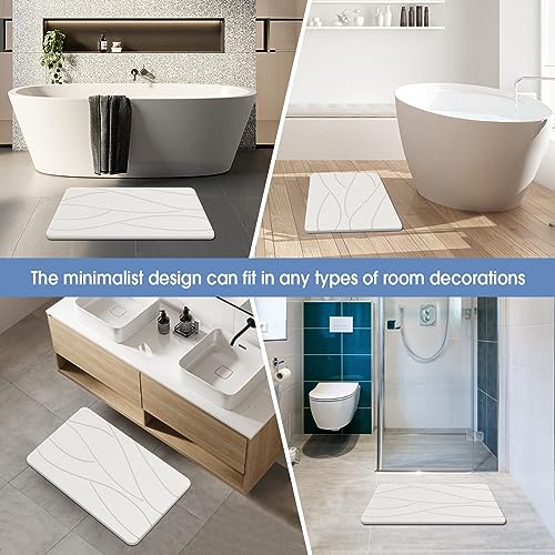 Veeloim Stone Bath Mat Diatomaceous Earth Shower Mat Non-Slip Super Absorbent Diatomite Stone Bath Mats for Bathroom Floor Quick Drying Natural Easy to Clean(23.6''×15.4" White) - color: Line1-white