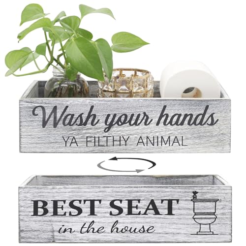 Rustic Farmhouse Bathroom Decor Box, Toilet Paper Basket with 2 Sides Signs, Gray-wash Your Hands - color: Gray-Wash Your Hands
